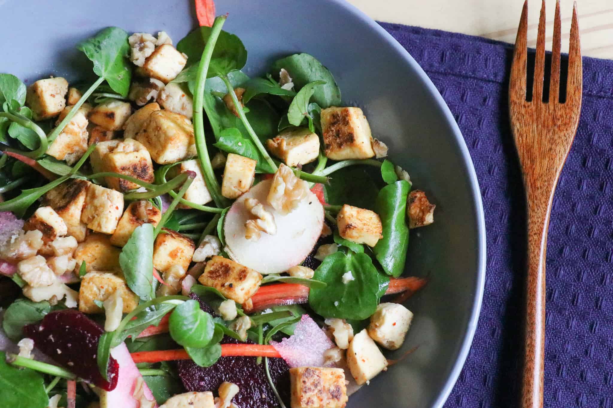 Spicy Tofu, Pear & Beetroot Salad Recipe (Spiced Burger Blend)