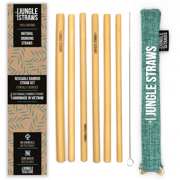Reusable Bamboo Drinking Straws with Coloured Pouch