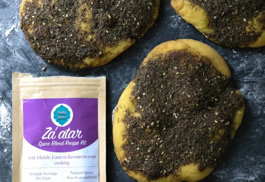 Photo of freshly baked za'atar flatbreads