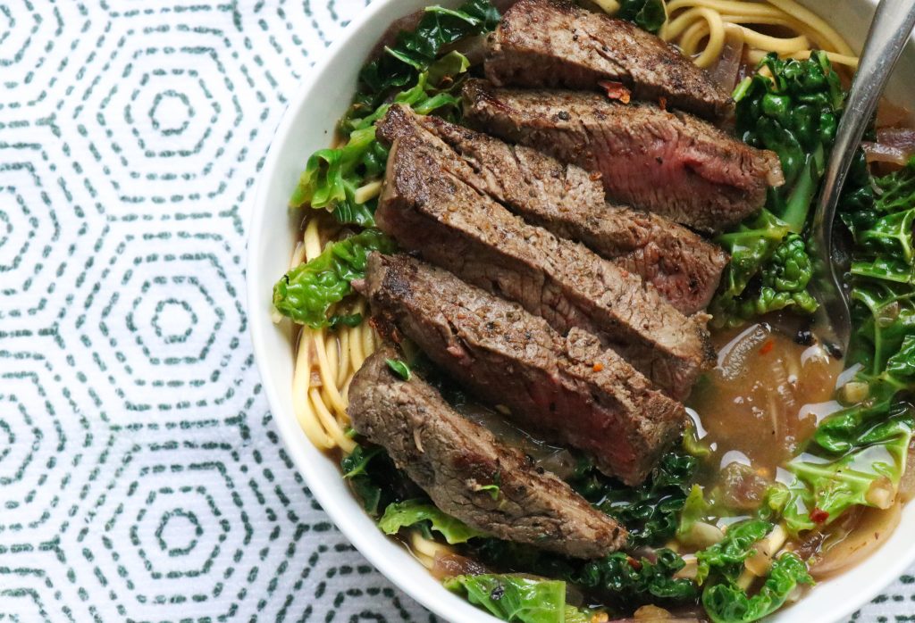 Skewered Beef on Noodle Nests Recipe