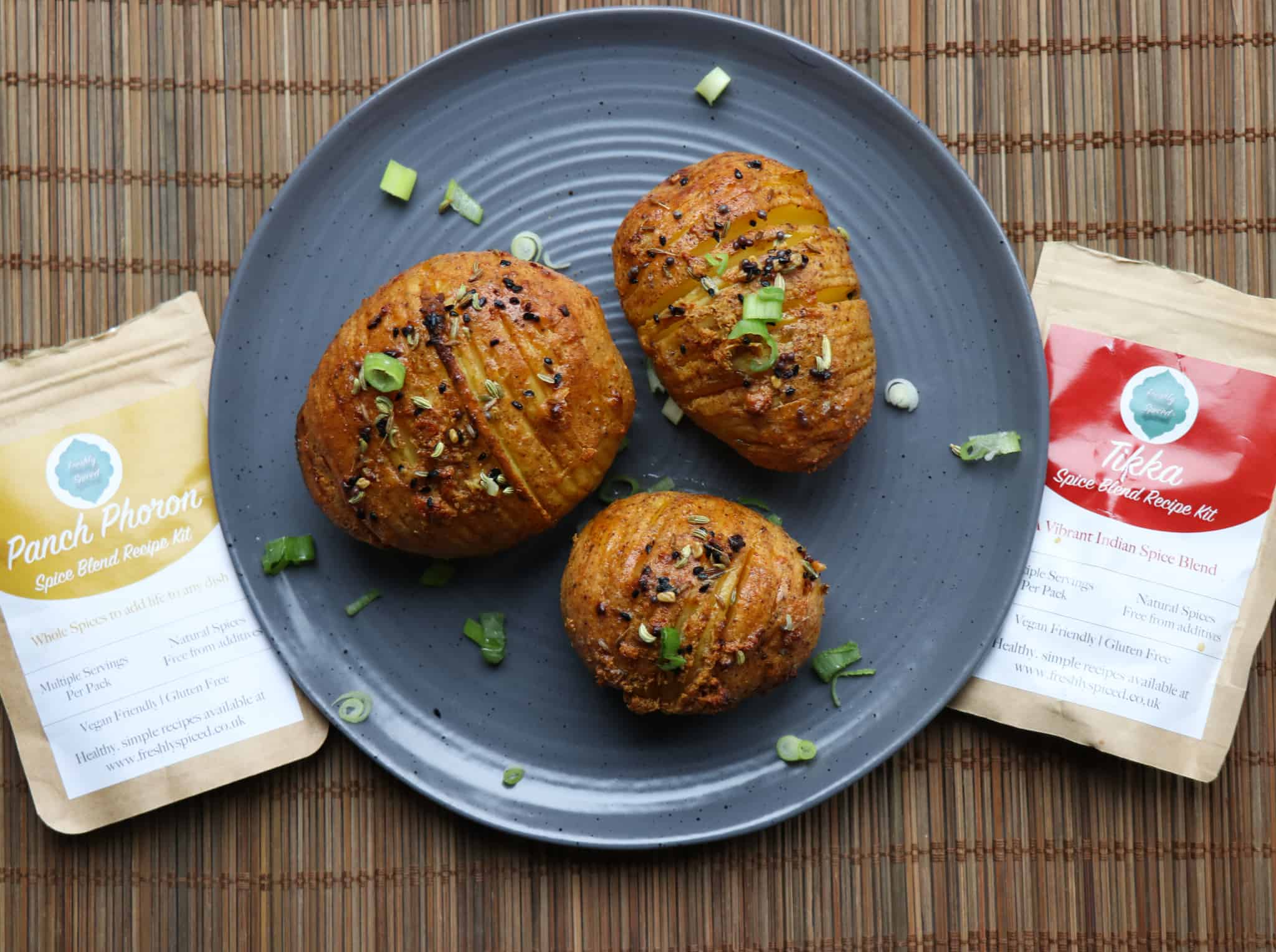 Tikka Hassleback Potato Recipe (Tikka & Panch Phoron Spice Blends)