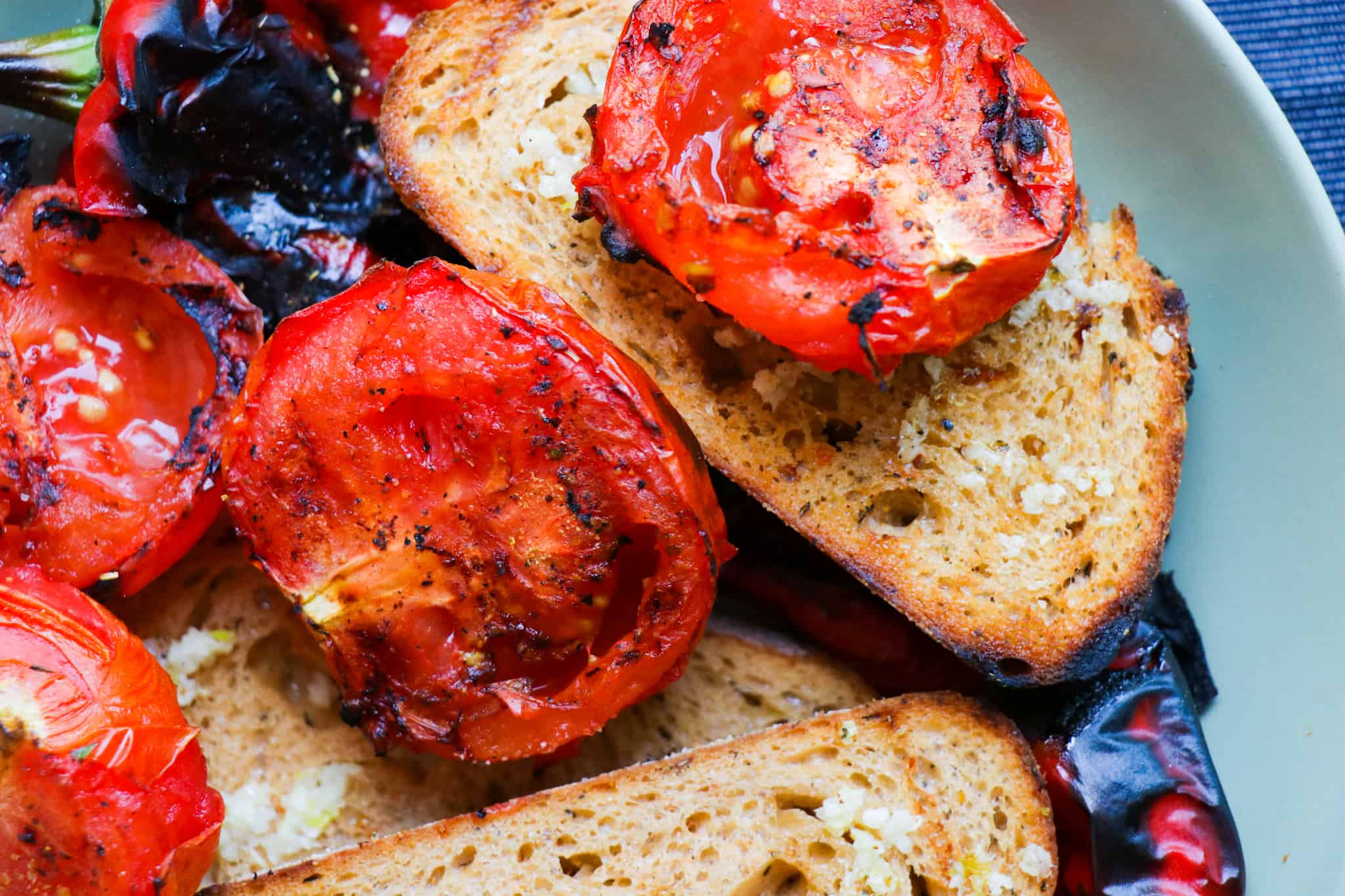 Grilled Tomatoes & Peppers with Garlic Bread (Tabil Spice Blend)