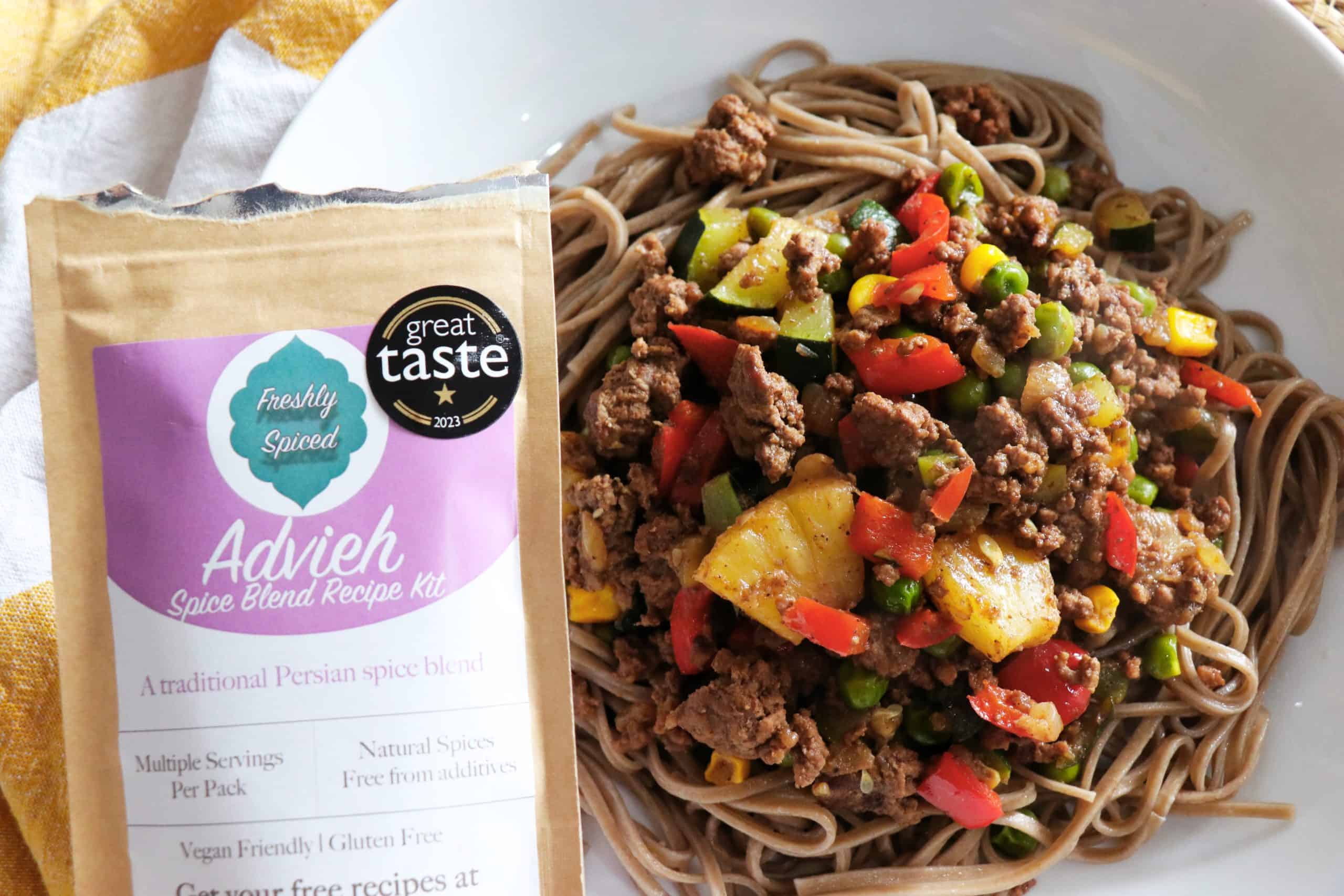 Healthy Advieh Beef & Veggie Noodle Stir-Fry Courgette and Pistachio Cake
